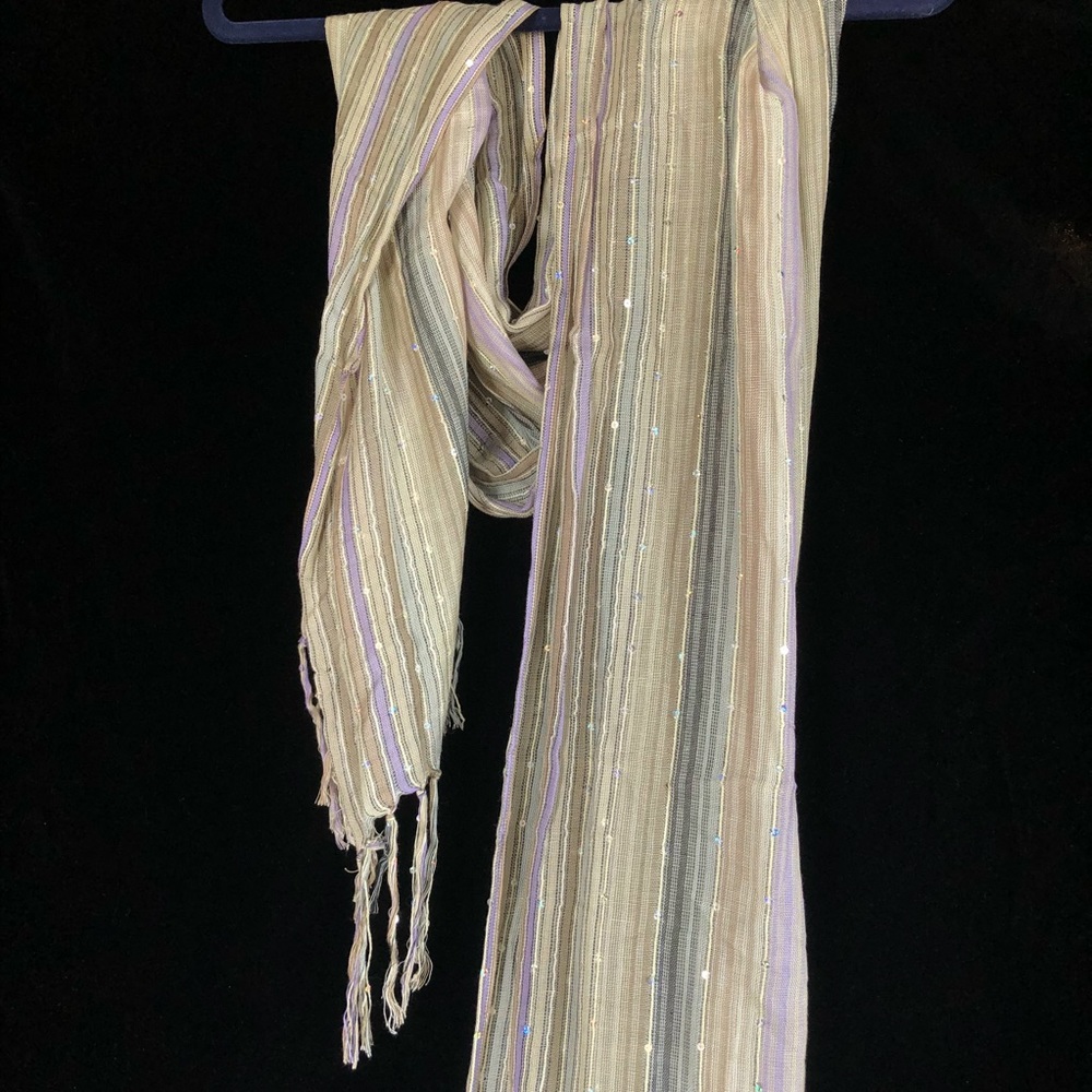 NEW scarf- neutrals w/lavender tone and sequins